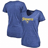Women's Milwaukee Brewers Freehand V Neck Slim Fit Tri Blend T-Shirt Royal FengYun,baseball caps,new era cap wholesale,wholesale hats